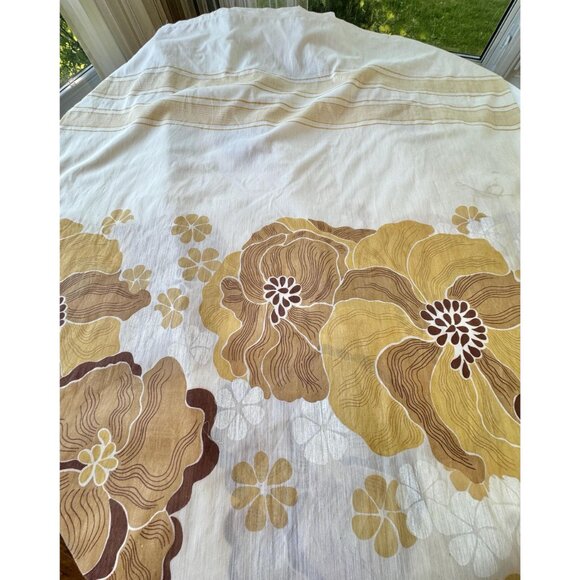 Vintage 1970s cream curtain, large brown, tan flowers, pleated, for each - Picture 6 of 10